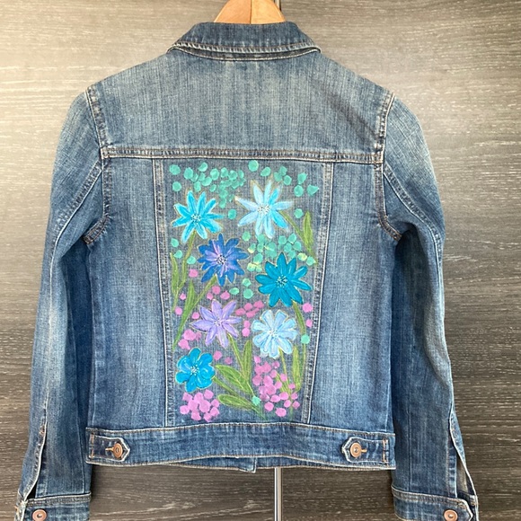 R Jeans Jackets & Blazers - Artisan Hand Painted R Jeans Jacket Floral Design Cotton/Spandex Size Me…